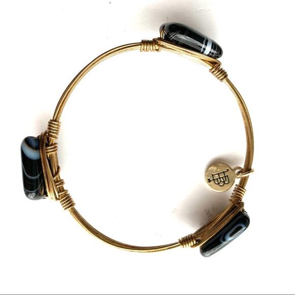 Bourbon & bowties black stone wire bangle - Picture 1 of 6